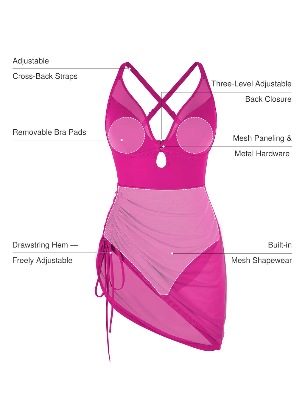 AR UNIVERSAL Sculpting Curve Mesh Skirt One-Piece Swimsuit swimwear