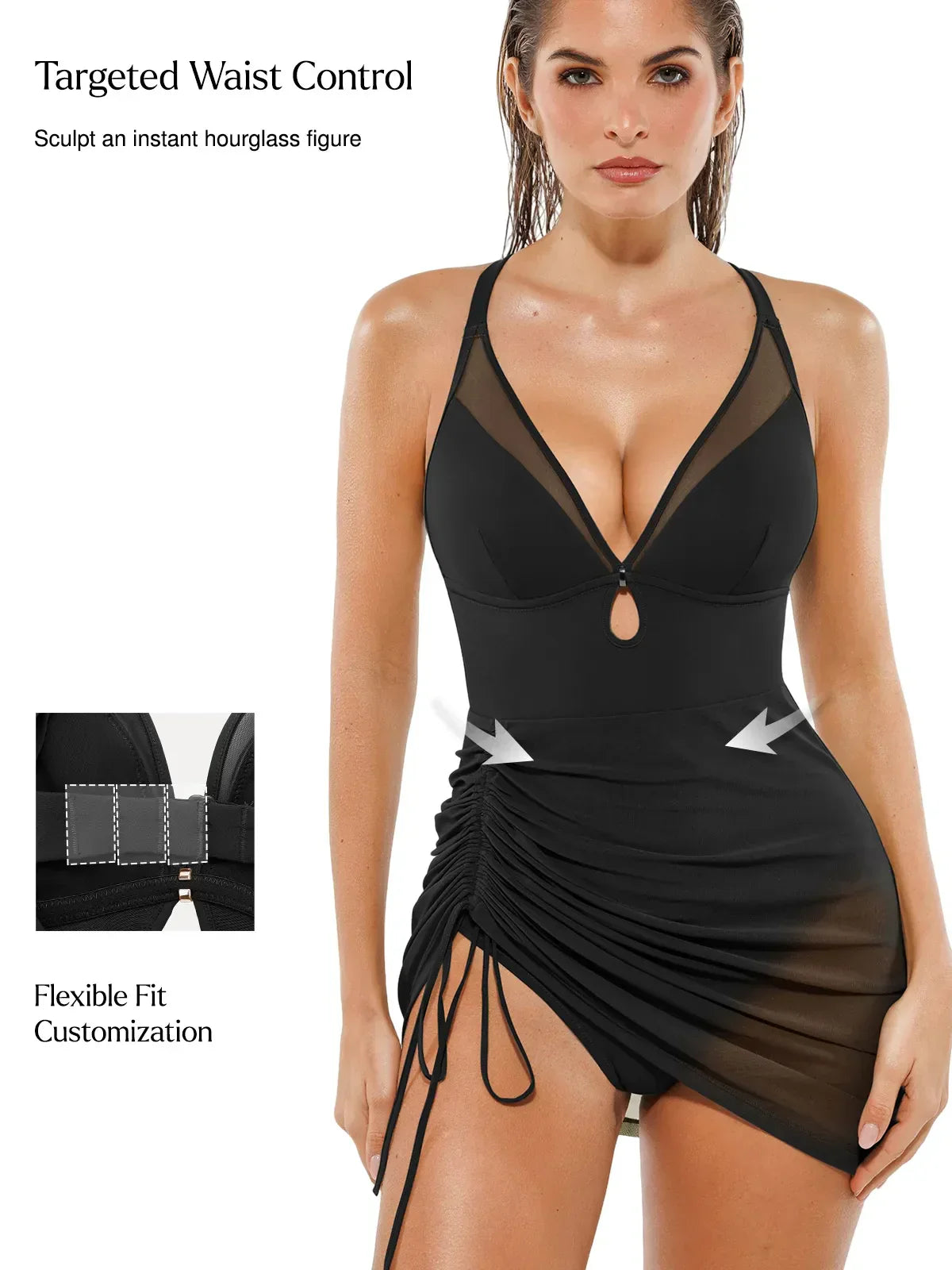 AR UNIVERSAL Sculpting Curve Mesh Skirt One-Piece Swimsuit swimwear