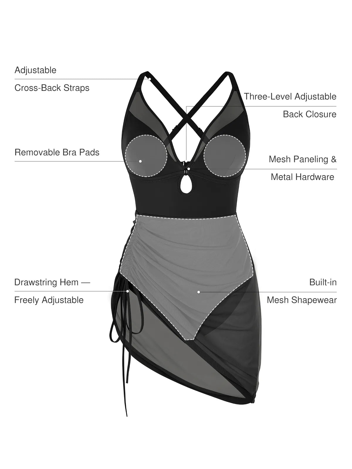 AR UNIVERSAL Sculpting Curve Mesh Skirt One-Piece Swimsuit swimwear