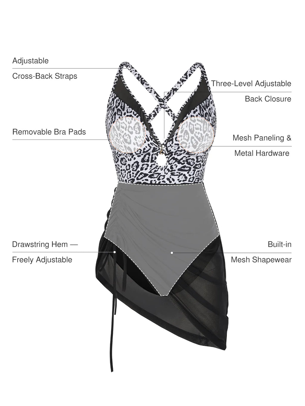 AR UNIVERSAL Sculpting Curve Mesh Skirt One-Piece Swimsuit swimwear