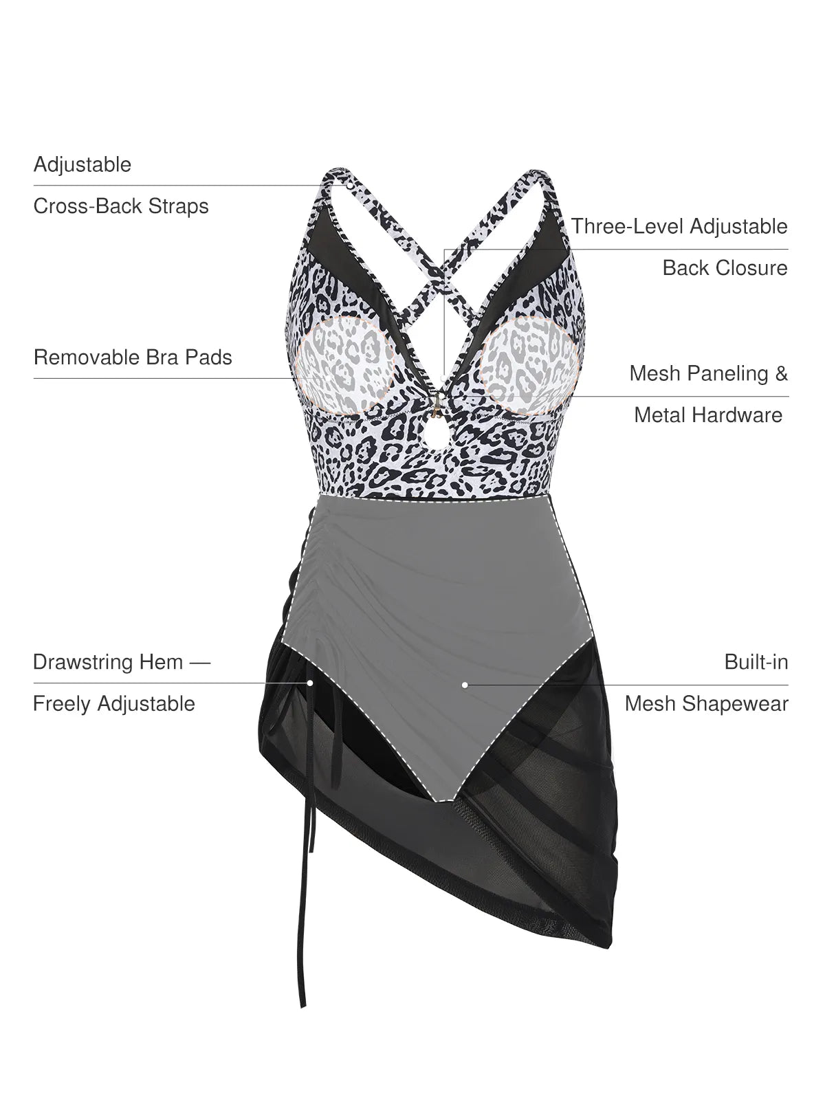 AR UNIVERSAL Sculpting Curve Mesh Skirt One-Piece Swimsuit swimwear