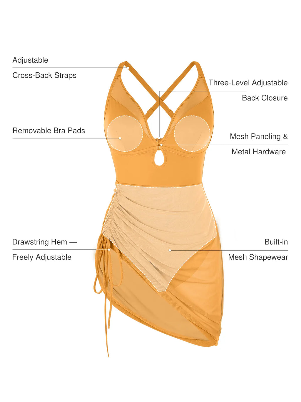 AR UNIVERSAL Sculpting Curve Mesh Skirt One-Piece Swimsuit swimwear