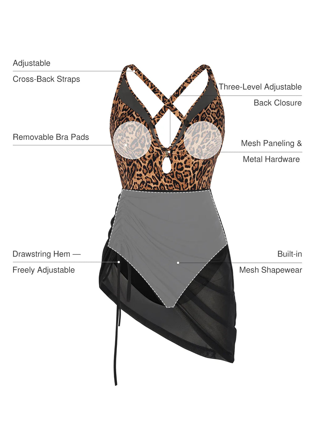 AR UNIVERSAL Sculpting Curve Mesh Skirt One-Piece Swimsuit swimwear