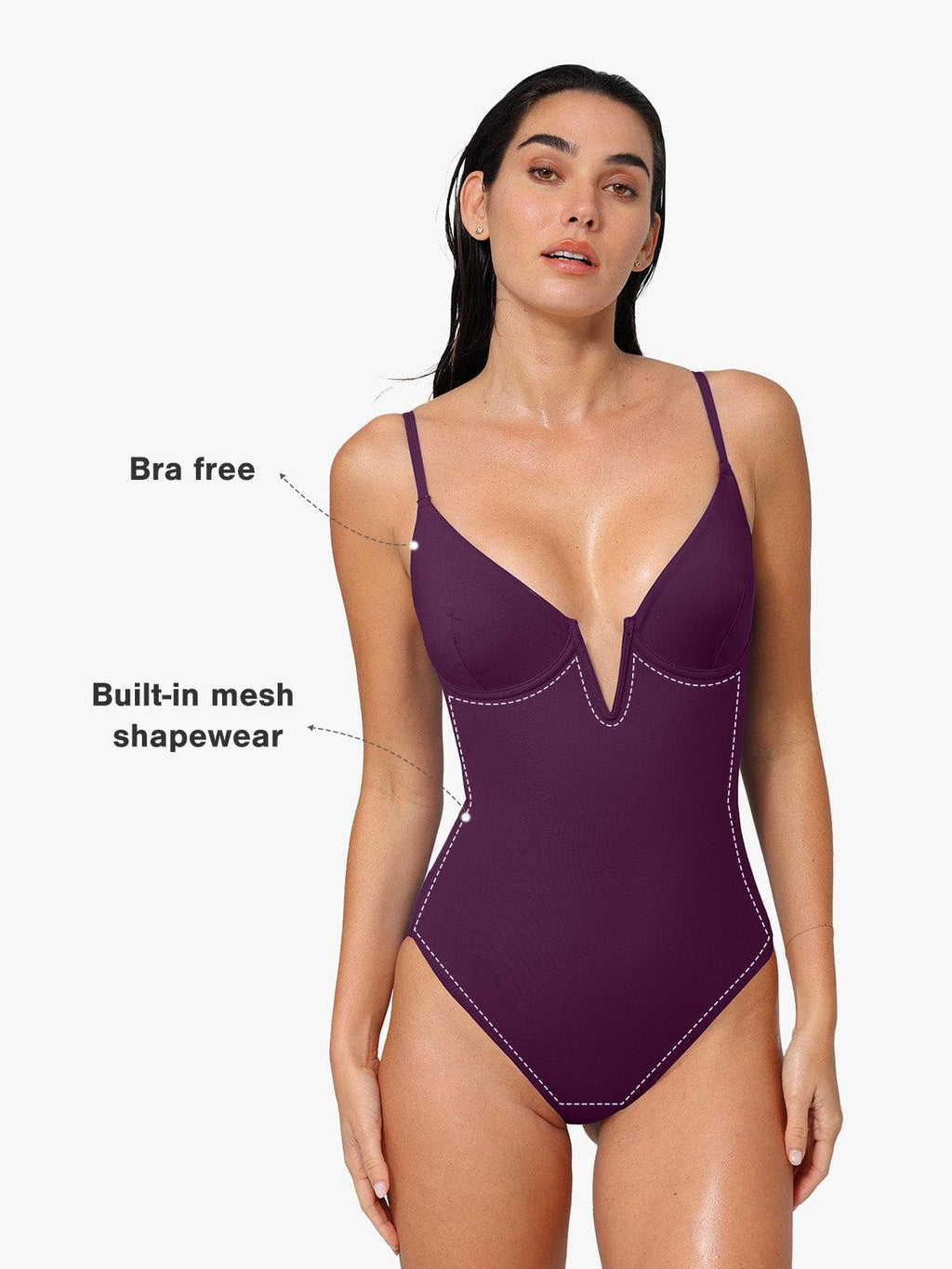 AR UNIVERSAL Plunging V Slimming One-Piece Swimsuit swimwear
