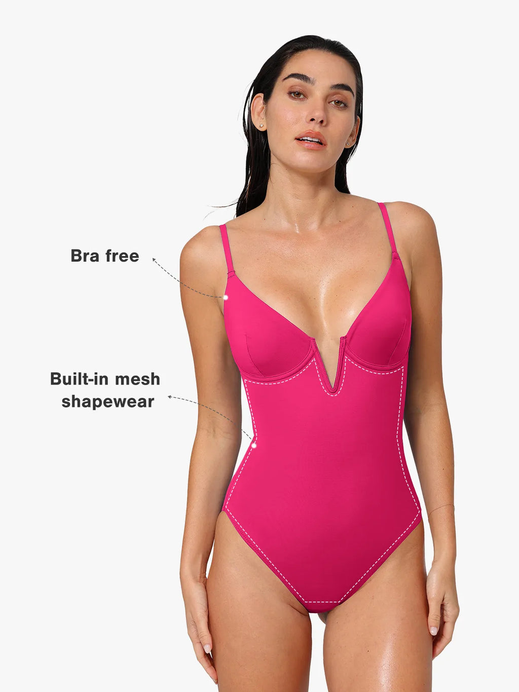 AR UNIVERSAL Plunging V Slimming One-Piece Swimsuit swimwear