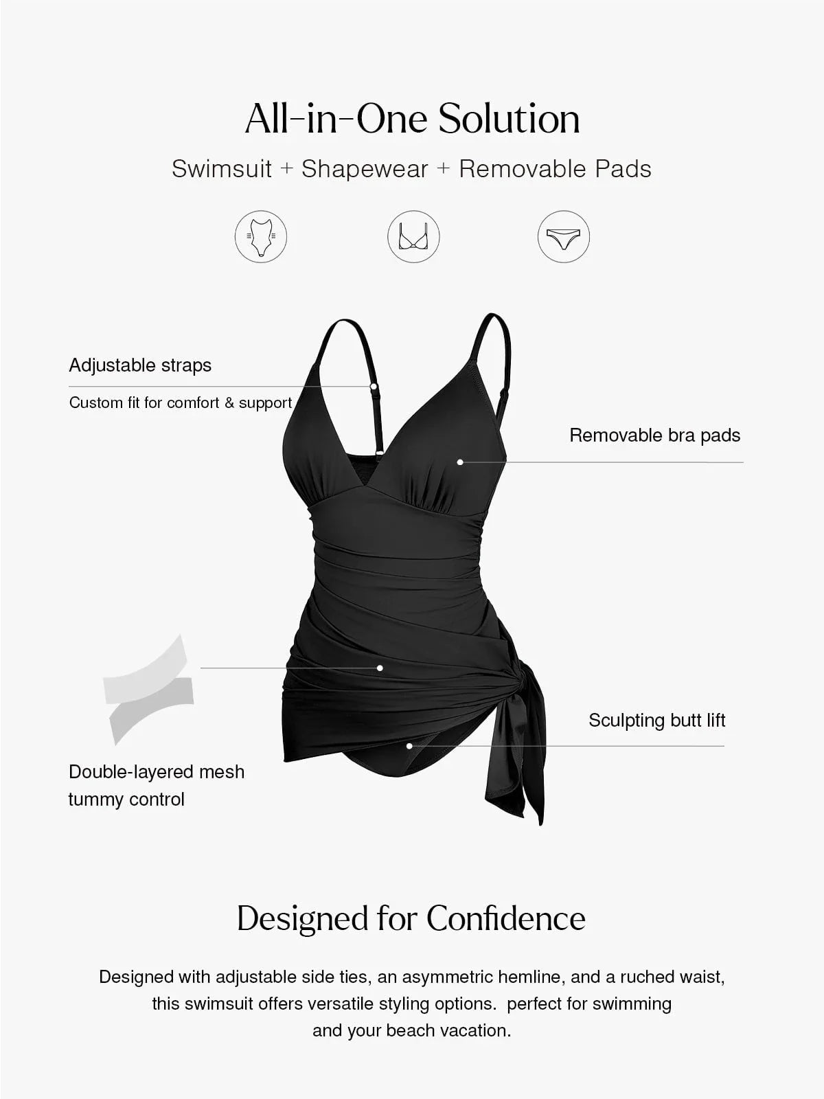 AR UNIVERSAL Ruched Convertible One-Piece Swimsuit swimwear