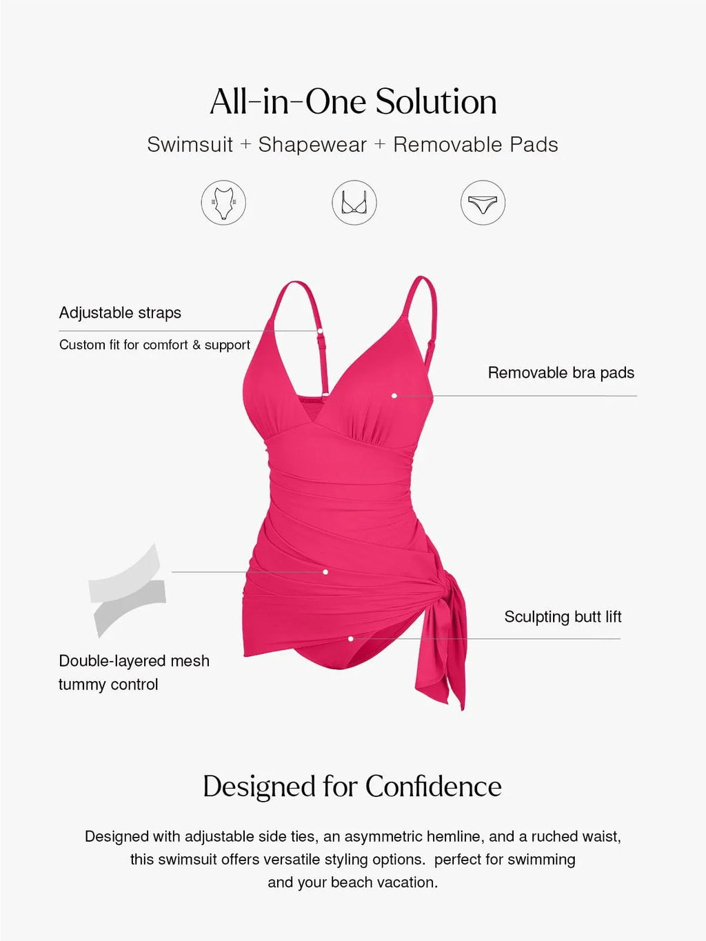 AR UNIVERSAL Ruched Convertible One-Piece Swimsuit swimwear