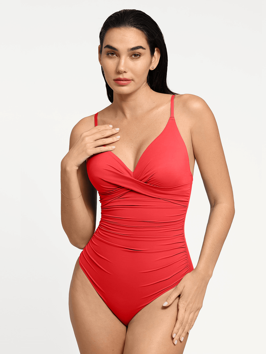 AR UNIVERSAL Ruched Cross-Front Sculpting One-Piece Swimsuit swimwear