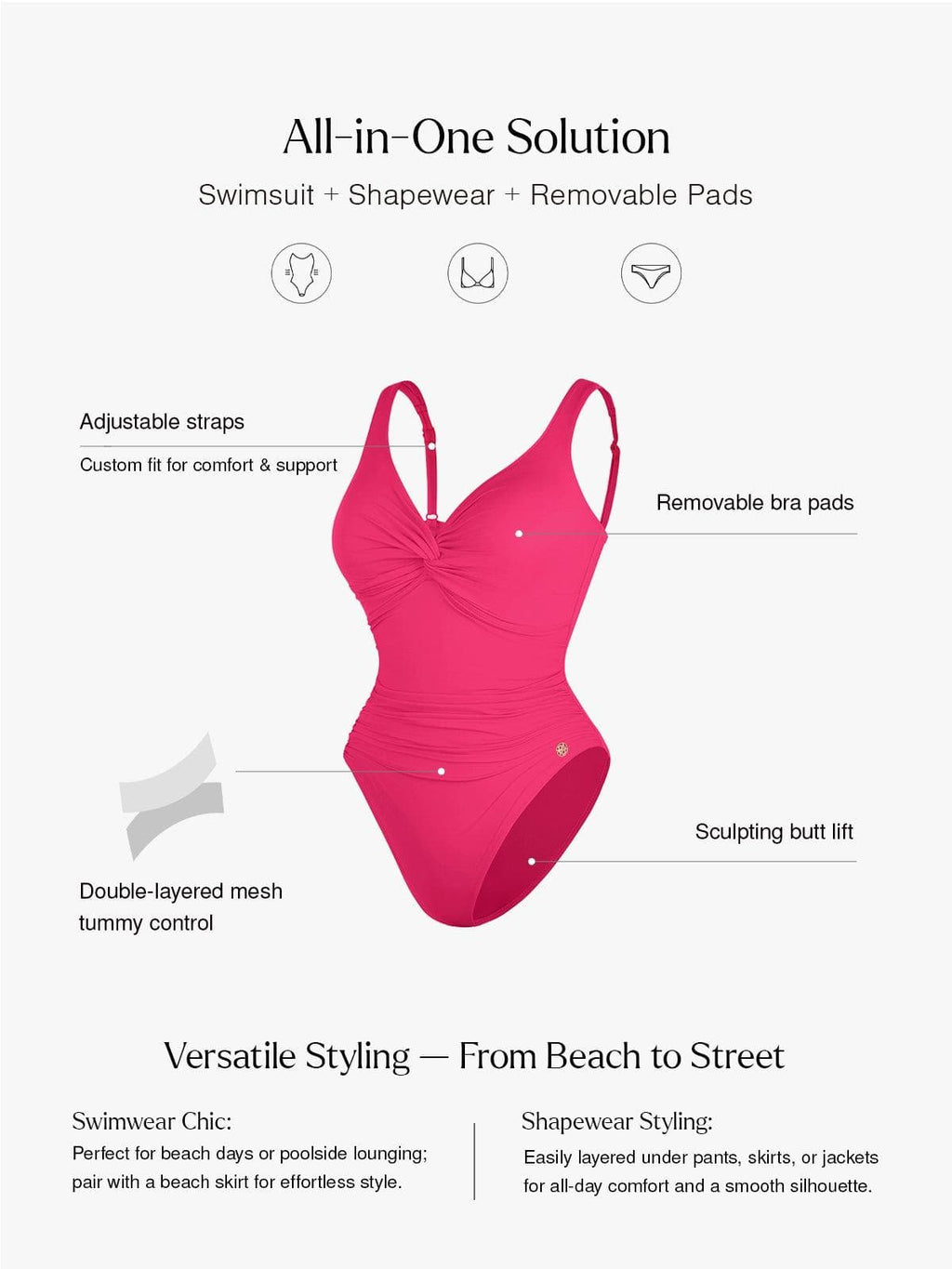 AR UNIVERSAL Solid Sculpting One-Piece Swimsuit swimwear