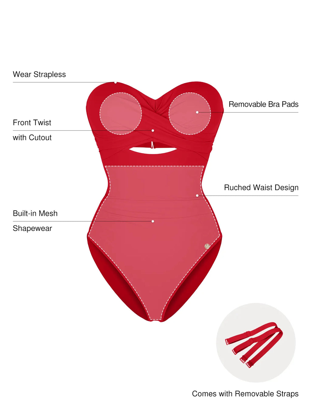 AR UNIVERSAL Twist and Shirred Sculpting One-Piece Swimsuit with Removable Straps swimwear