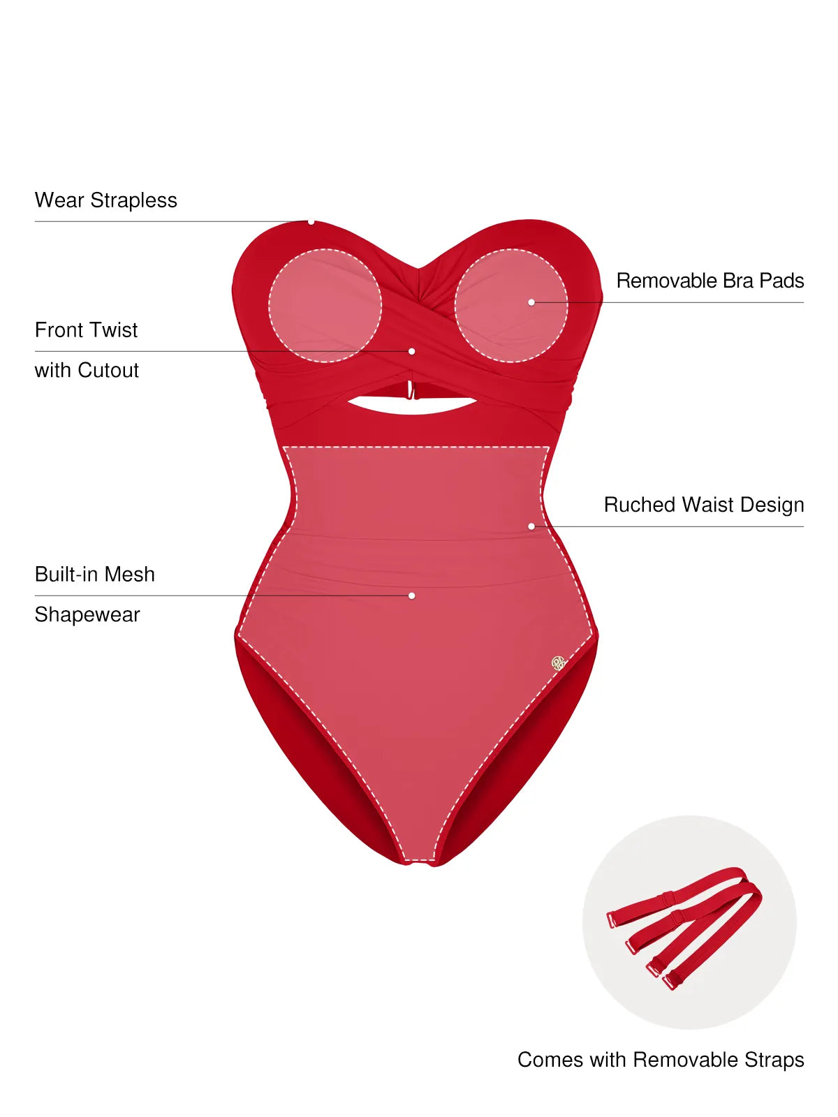 AR UNIVERSAL Twist and Shirred Sculpting One-Piece Swimsuit with Removable Straps swimwear