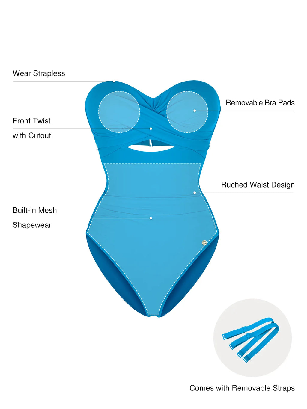 AR UNIVERSAL Twist and Shirred Sculpting One-Piece Swimsuit with Removable Straps swimwear