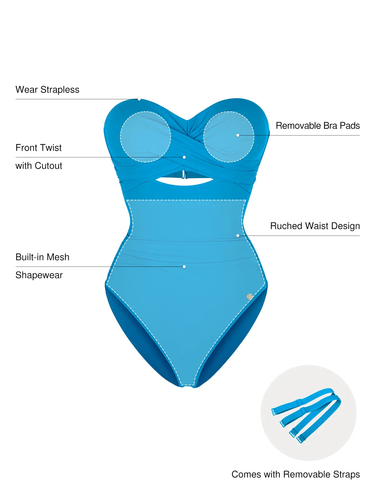 AR UNIVERSAL Twist and Shirred Sculpting One-Piece Swimsuit with Removable Straps swimwear
