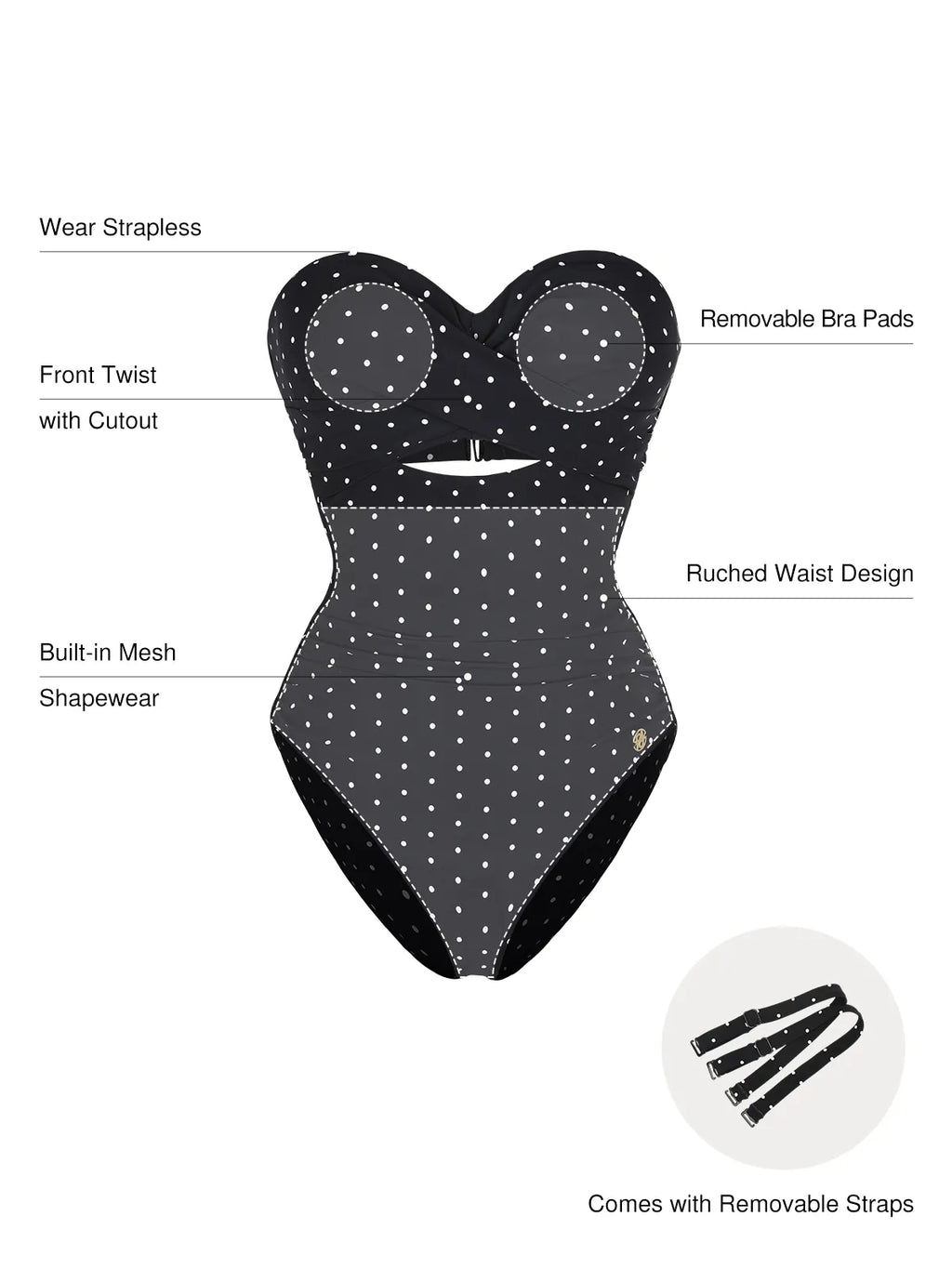 AR UNIVERSAL Twist and Shirred Sculpting One-Piece Swimsuit with Removable Straps swimwear