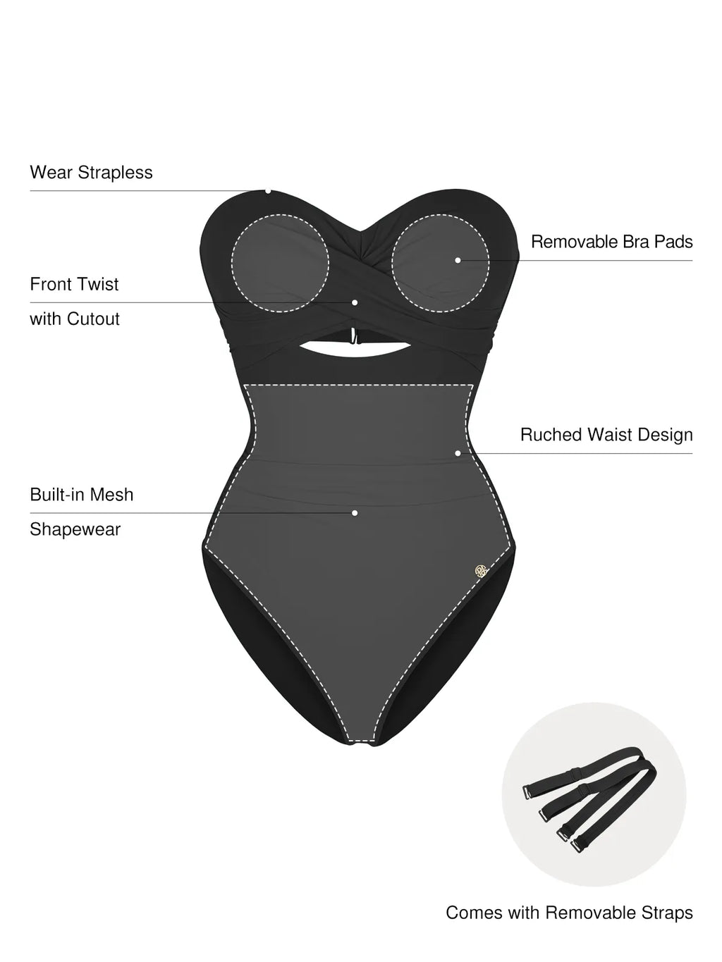 AR UNIVERSAL Twist and Shirred Sculpting One-Piece Swimsuit with Removable Straps swimwear