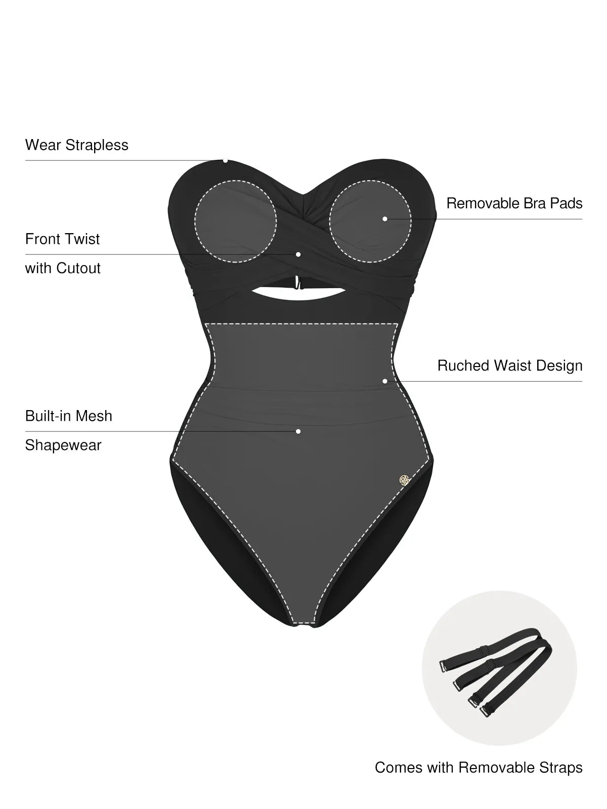 AR UNIVERSAL Twist and Shirred Sculpting One-Piece Swimsuit with Removable Straps swimwear