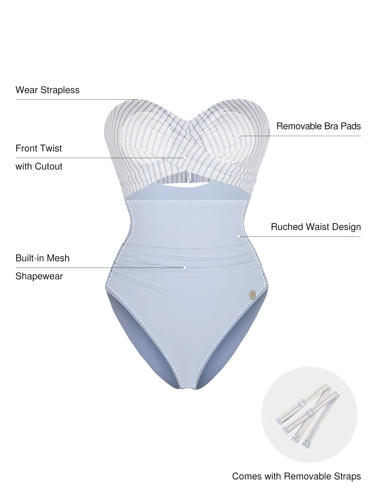 AR UNIVERSAL Twist and Shirred Sculpting One-Piece Swimsuit with Removable Straps swimwear