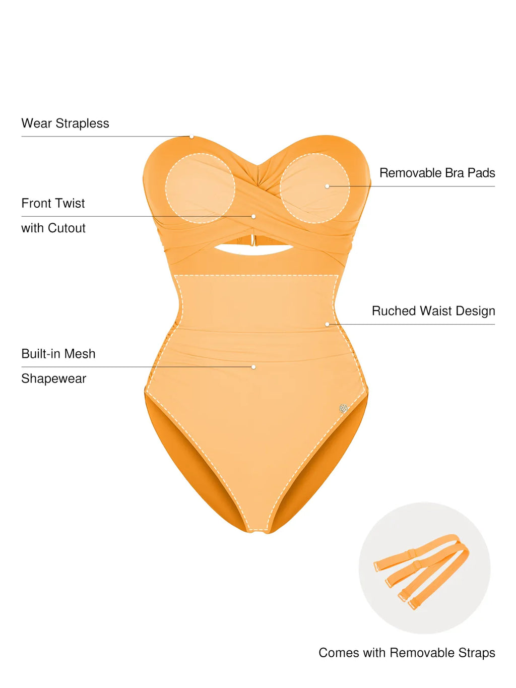 AR UNIVERSAL Twist and Shirred Sculpting One-Piece Swimsuit with Removable Straps swimwear