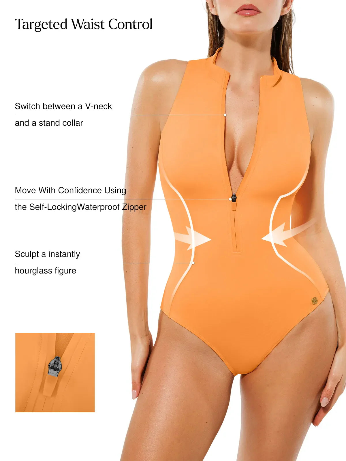 AR UNIVERSAL Zip-Front Waist Shaping Swimsuit swimwear