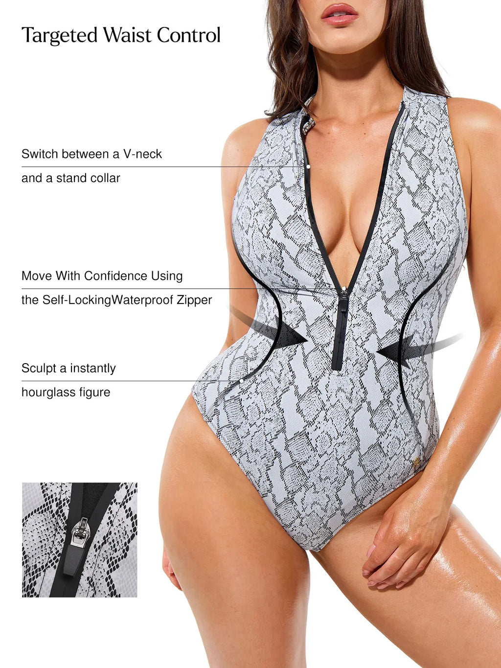 AR UNIVERSAL Zip-Front Waist Shaping Swimsuit swimwear