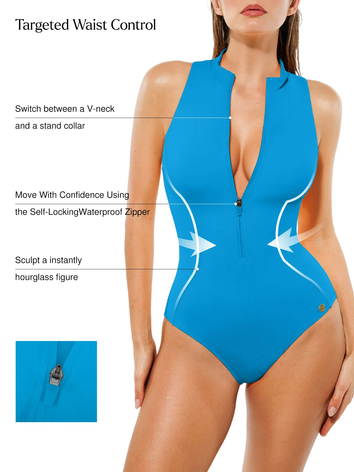 AR UNIVERSAL Zip-Front Waist Shaping Swimsuit swimwear