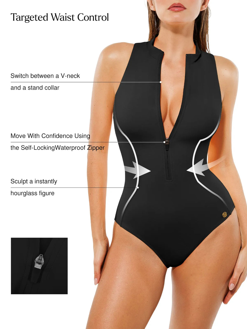 AR UNIVERSAL Zip-Front Waist Shaping Swimsuit swimwear