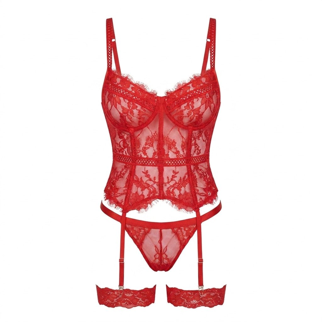 Rhinestone Lace Corset Bustier Lingerie Set - AR UNIVERSALAR UNIVERSALLingerie Sets