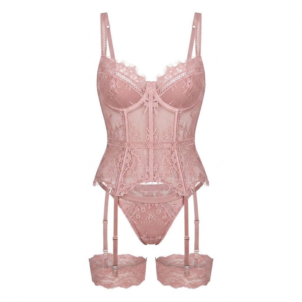 Rhinestone Lace Corset Bustier Lingerie Set - AR UNIVERSALAR UNIVERSALLingerie Sets