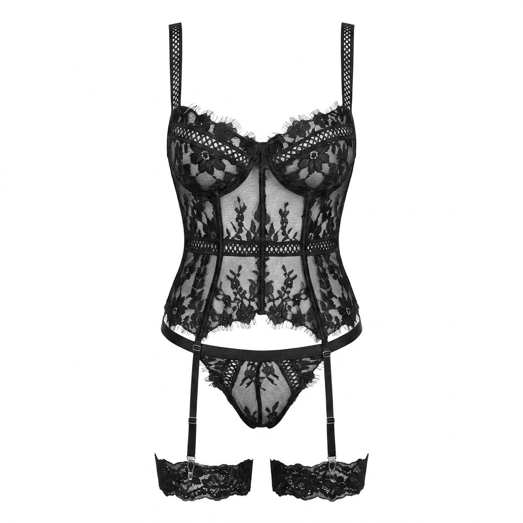 Rhinestone Lace Corset Bustier Lingerie Set - AR UNIVERSALAR UNIVERSALLingerie Sets