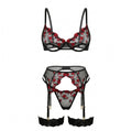 Rose Embroidered Mesh Four Piece Lingerie Set - AR UNIVERSALAR UNIVERSALLingerie Sets