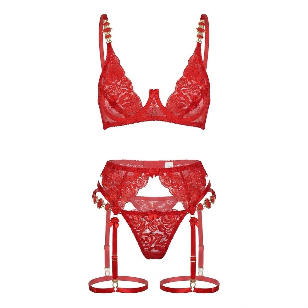 Rose Lace Four Piece Garter Set - AR UNIVERSALAR UNIVERSALLingerie Sets