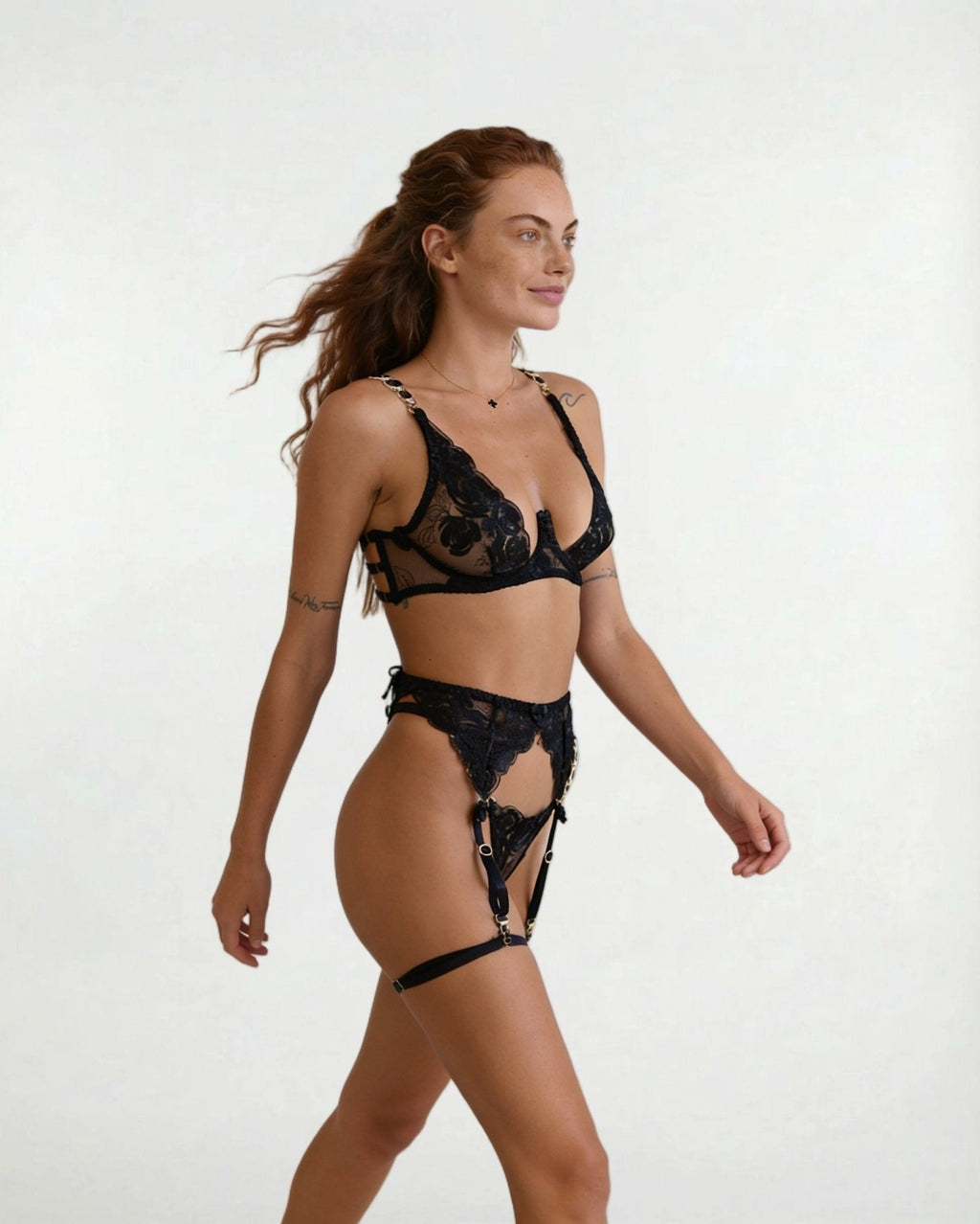 Rose Lace Four Piece Garter Set - AR UNIVERSALAR UNIVERSALLingerie Sets