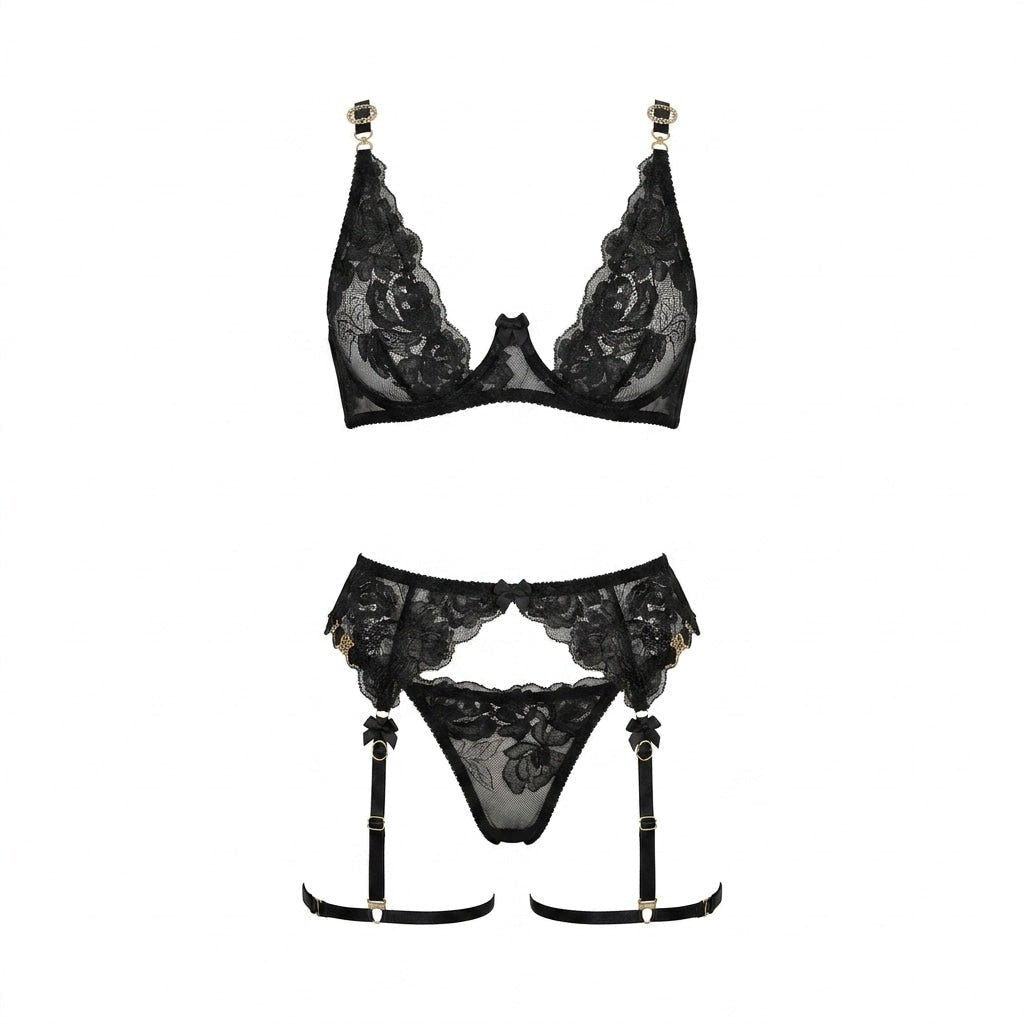Rose Lace Four Piece Garter Set - AR UNIVERSALAR UNIVERSALLingerie Sets