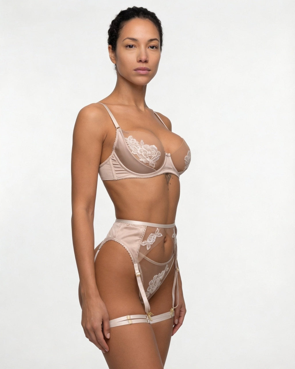 Satin Embroidered Four Piece Lingerie Set - AR UNIVERSALAR UNIVERSALLingerie Sets