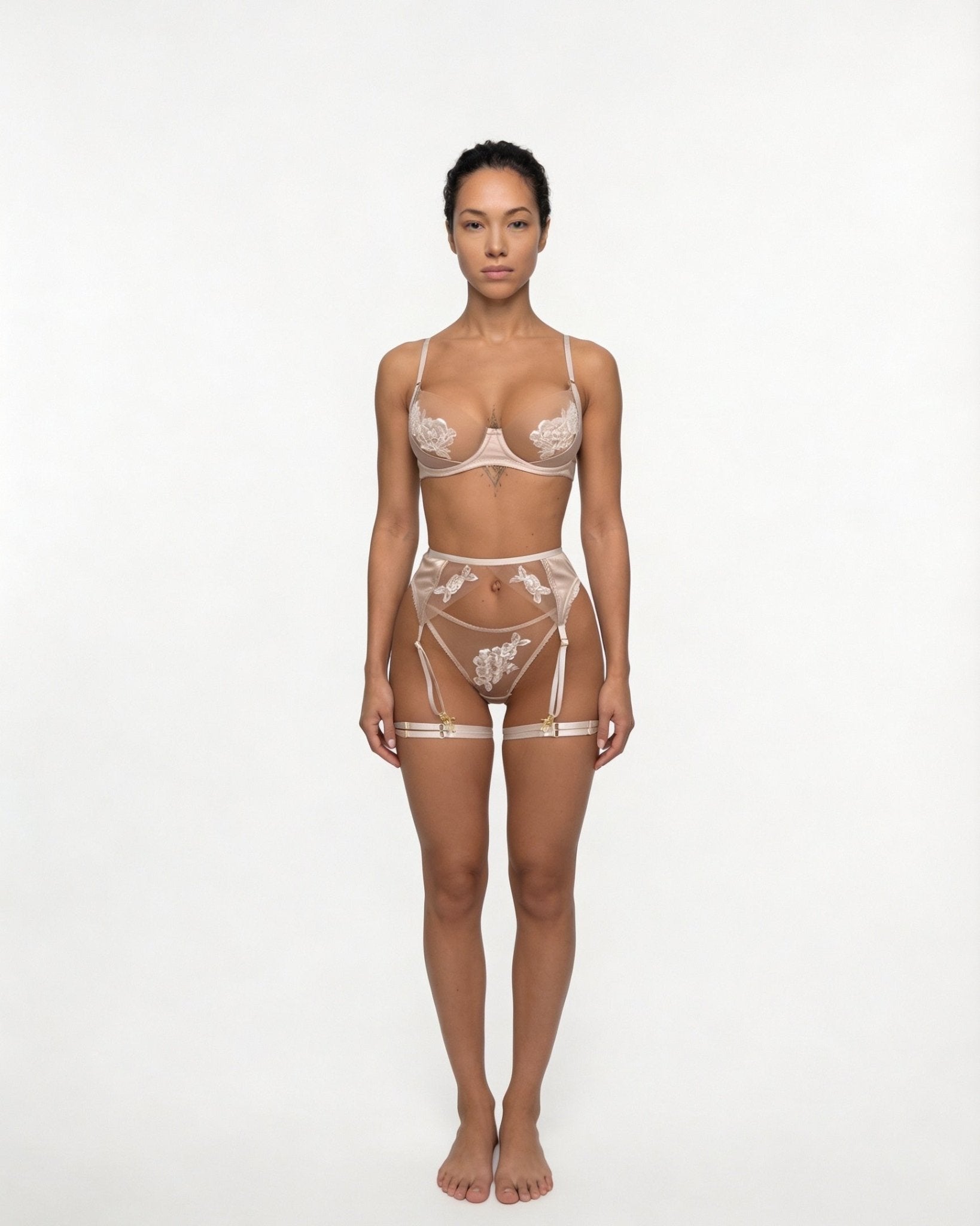 Satin Embroidered Four Piece Lingerie Set - AR UNIVERSALAR UNIVERSALLingerie Sets