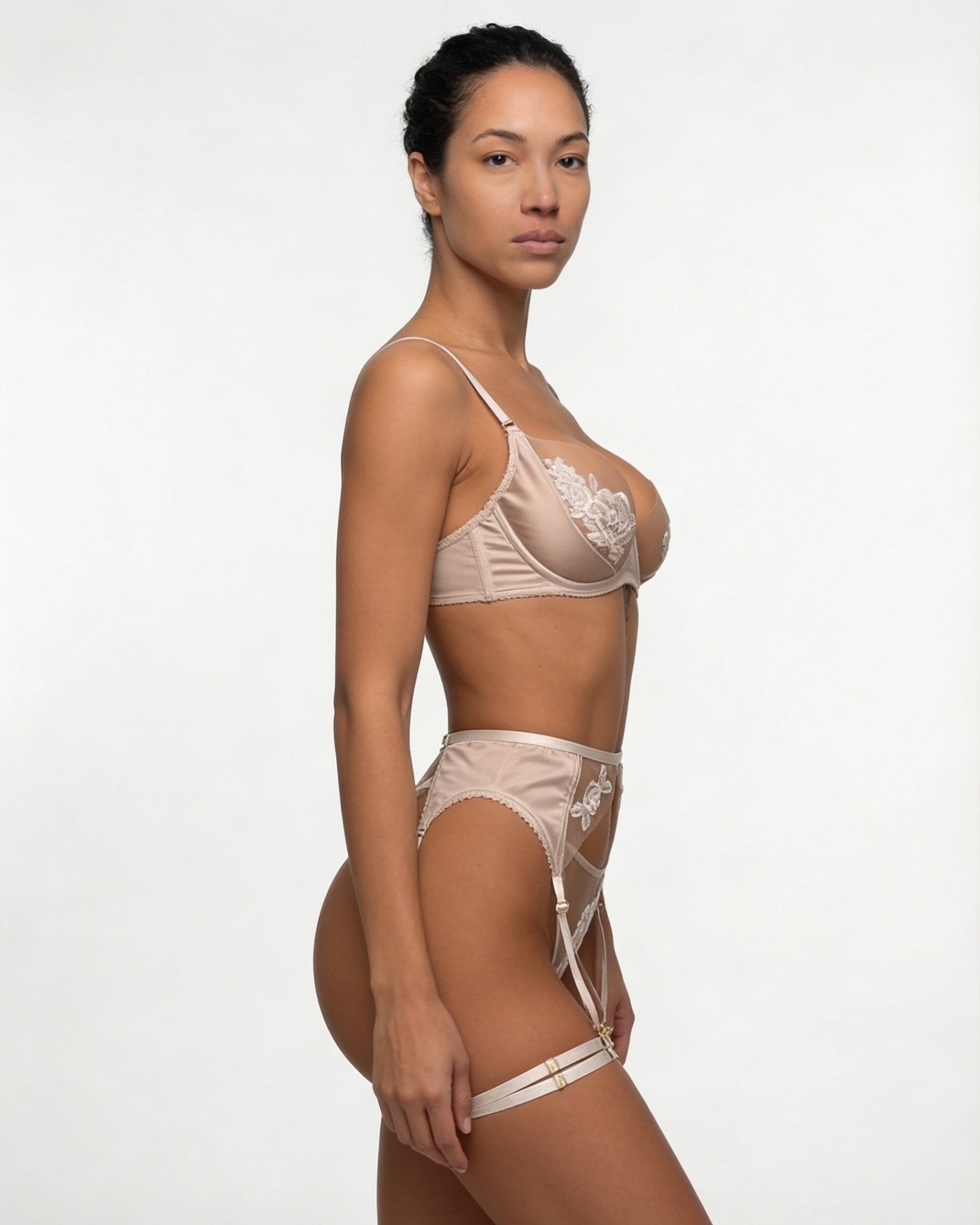 Satin Embroidered Four Piece Lingerie Set - AR UNIVERSALAR UNIVERSALLingerie Sets