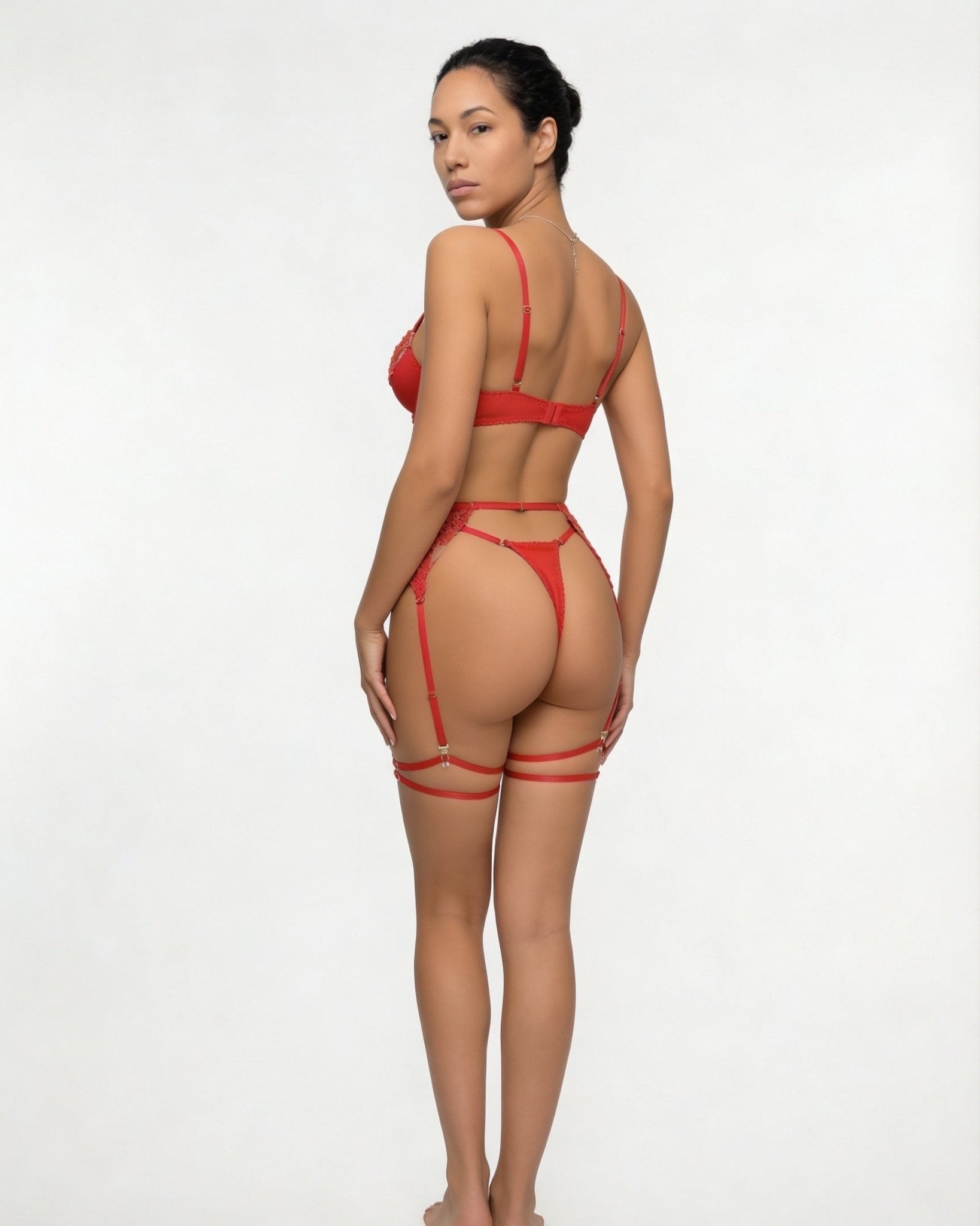 Satin Embroidered Four Piece Lingerie Set - AR UNIVERSALAR UNIVERSALLingerie Sets