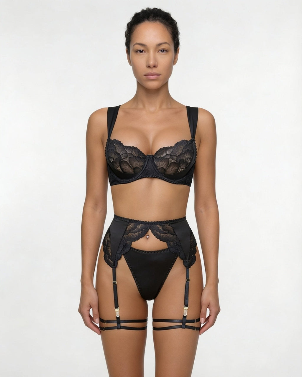 Satin Lace Underwired Lingerie Set - AR UNIVERSALAR UNIVERSALLingerie Sets