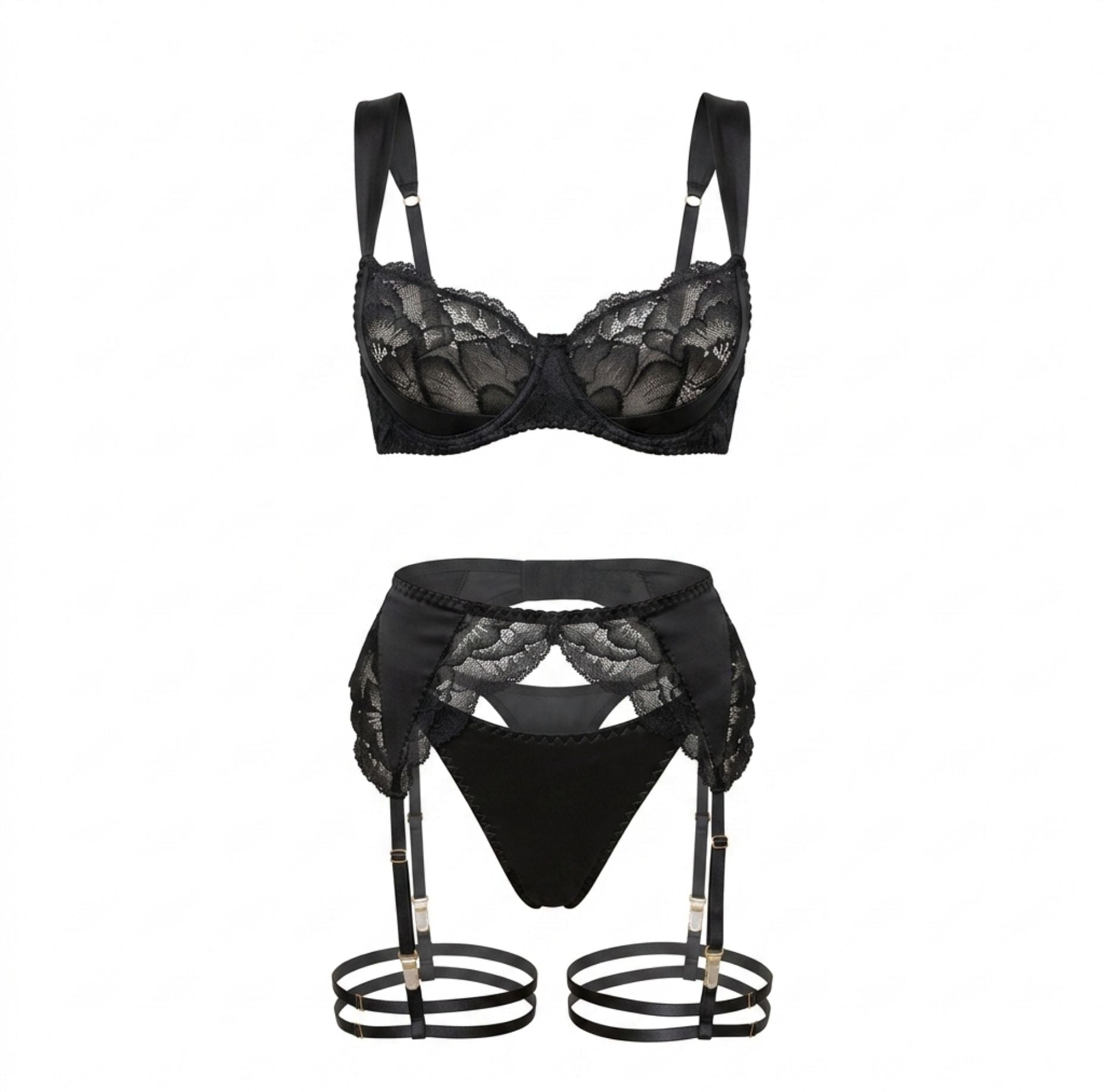 Satin Lace Underwired Lingerie Set - AR UNIVERSALAR UNIVERSALLingerie Sets
