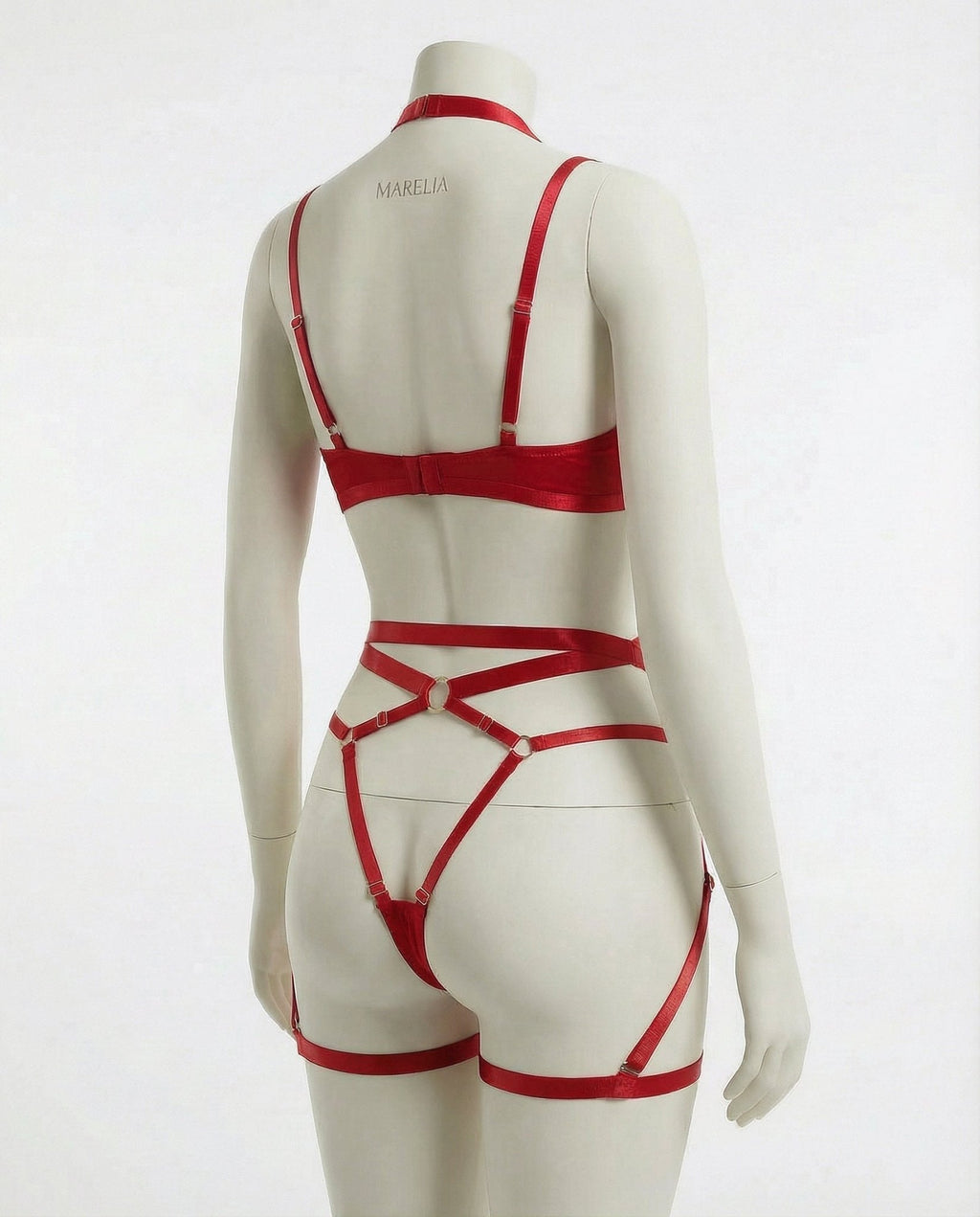 Satin Underwire Bra With Strappy Garter Belt Set - AR UNIVERSALghntshLingerie Set