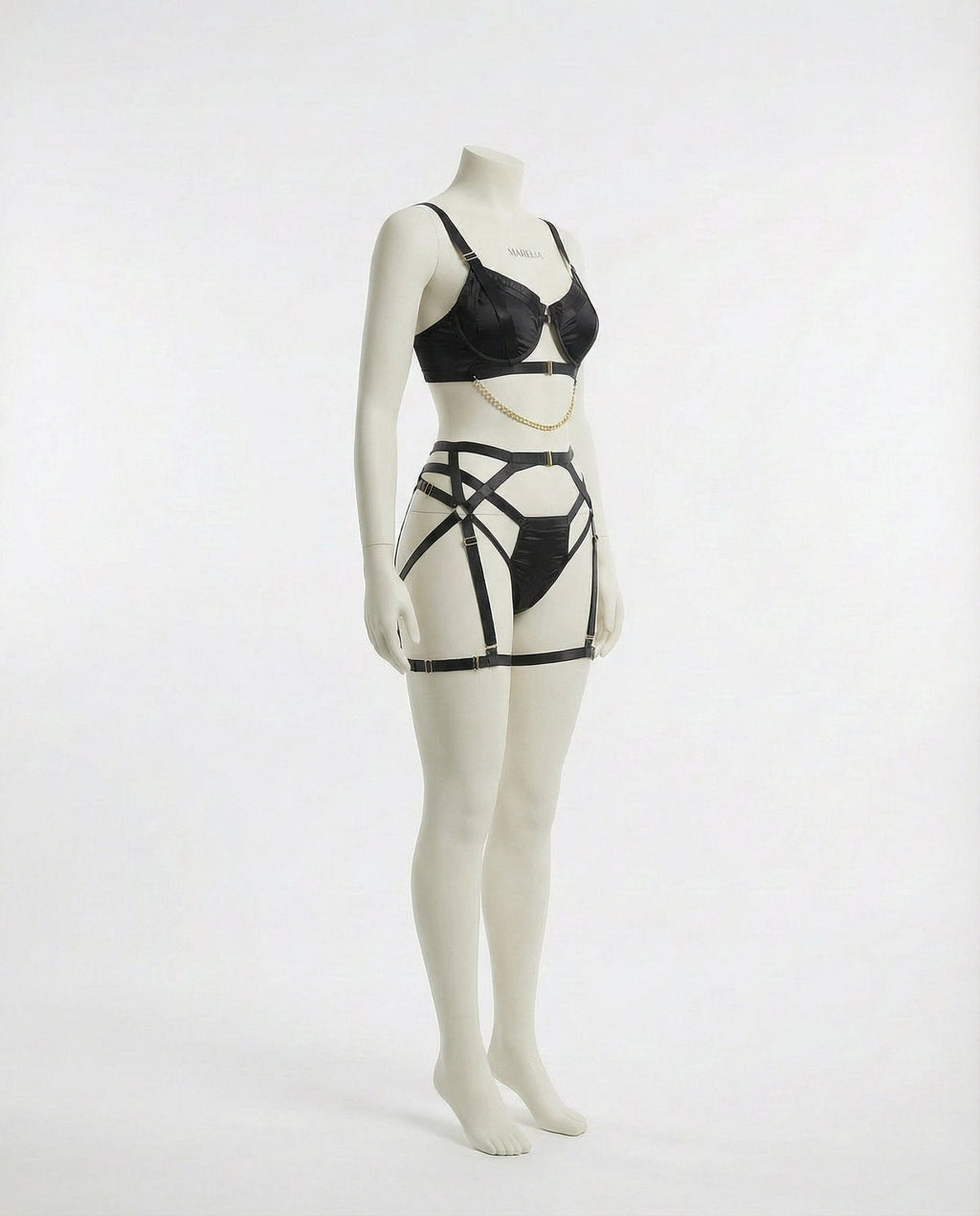 Satin Underwire Bra With Strappy Garter Belt Set - AR UNIVERSALghntshLingerie Set
