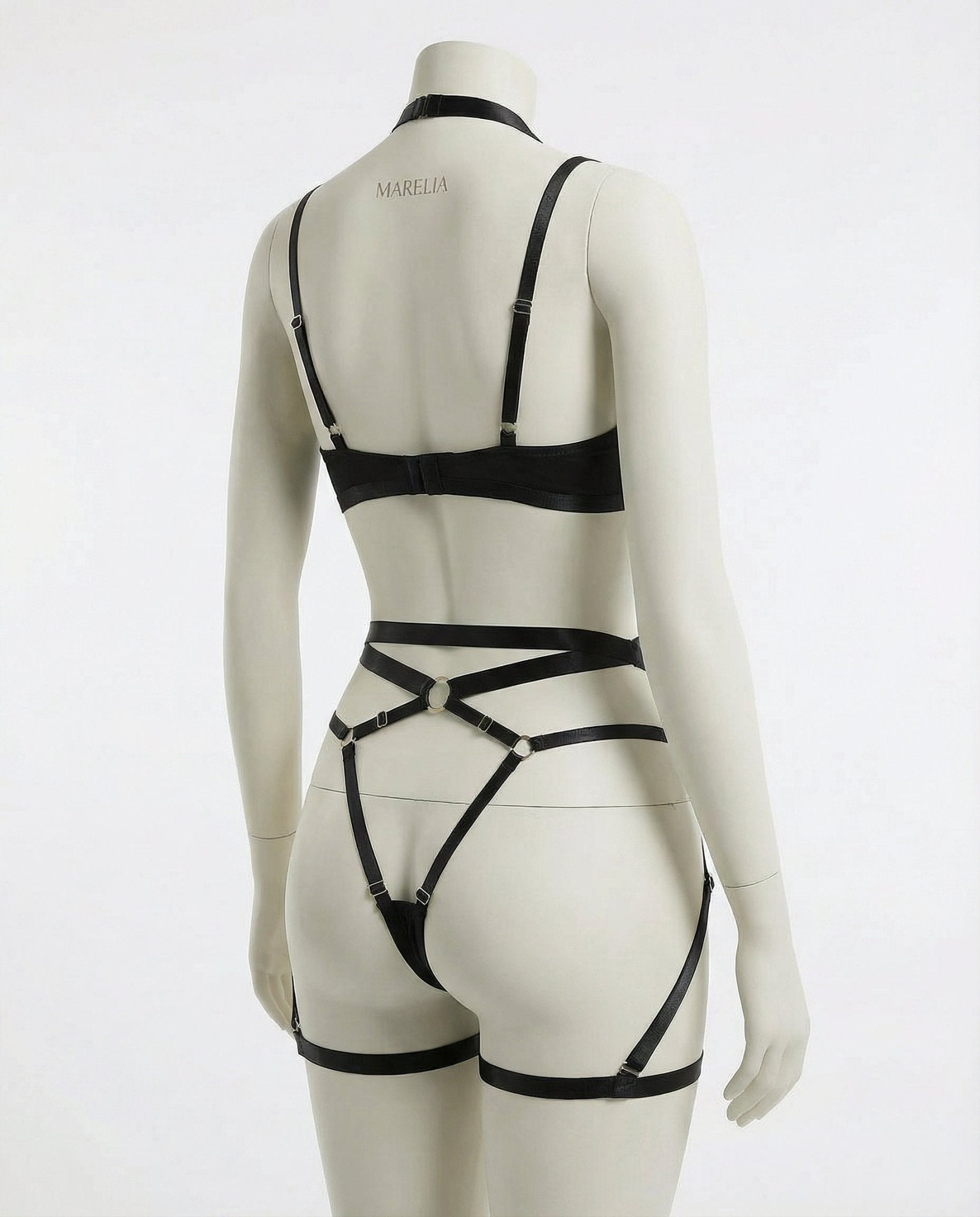 Satin Underwire Bra With Strappy Garter Belt Set - AR UNIVERSALghntshLingerie Set