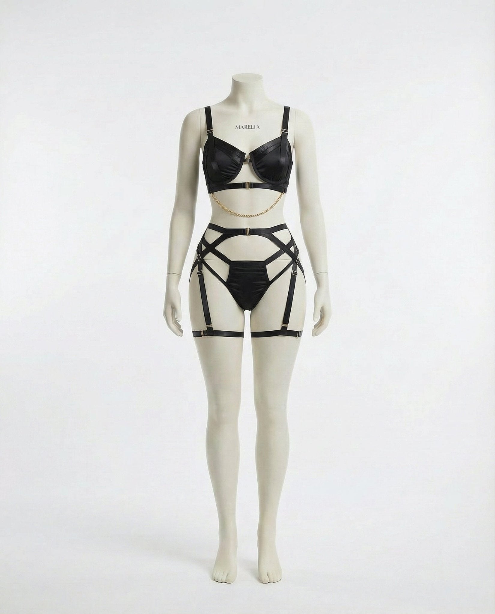 Satin Underwire Bra With Strappy Garter Belt Set - AR UNIVERSALghntshLingerie Set
