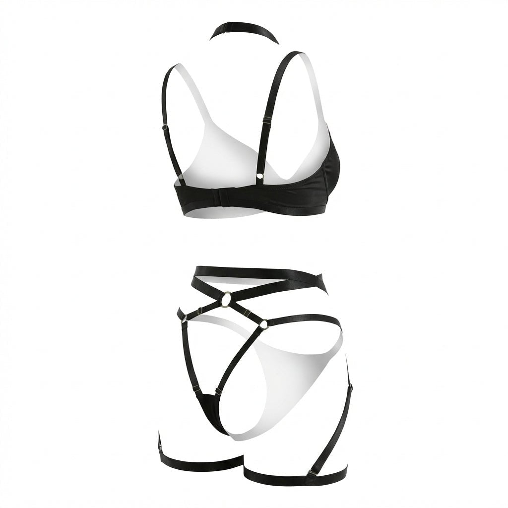 Satin Underwire Bra With Strappy Garter Belt Set - AR UNIVERSALghntshLingerie Set
