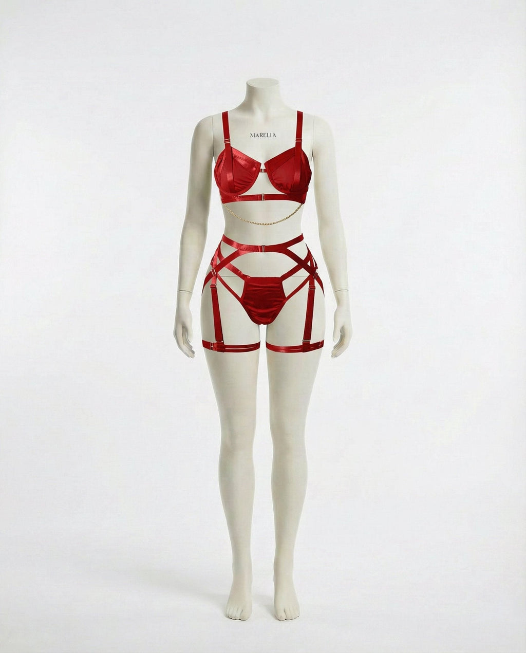 Satin Underwire Bra With Strappy Garter Belt Set - AR UNIVERSALghntshLingerie Set
