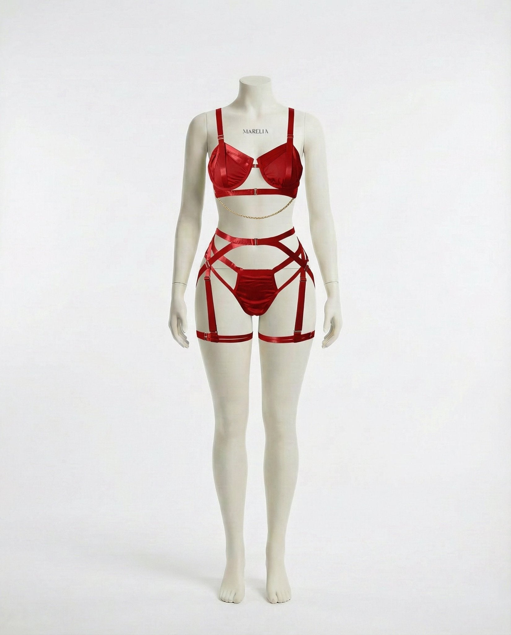 Satin Underwire Bra With Strappy Garter Belt Set - AR UNIVERSALghntshLingerie Set