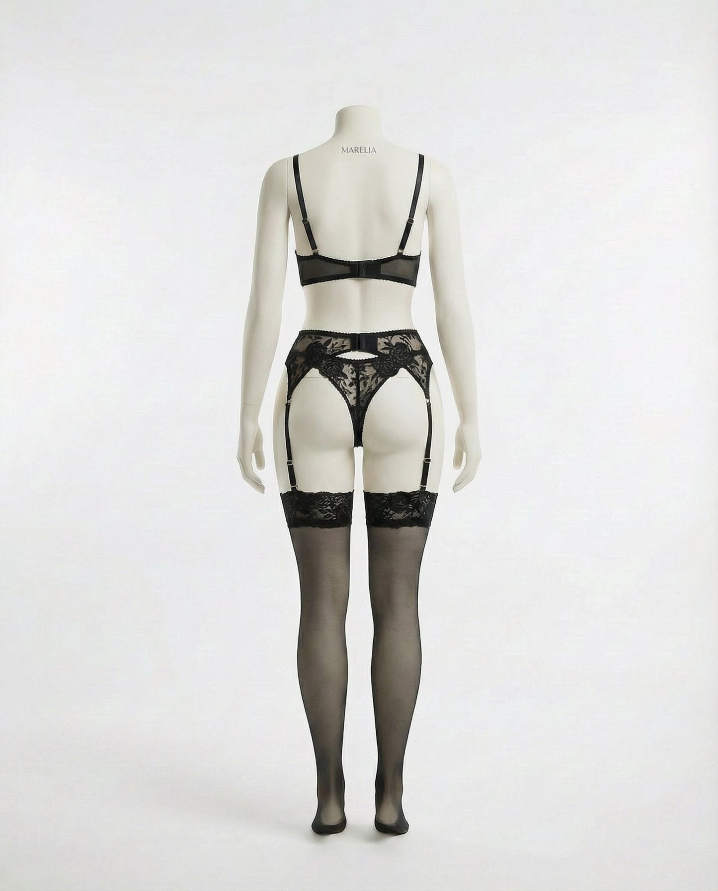 Sheer Floral Lace Bra Brief And Suspender Belt Set