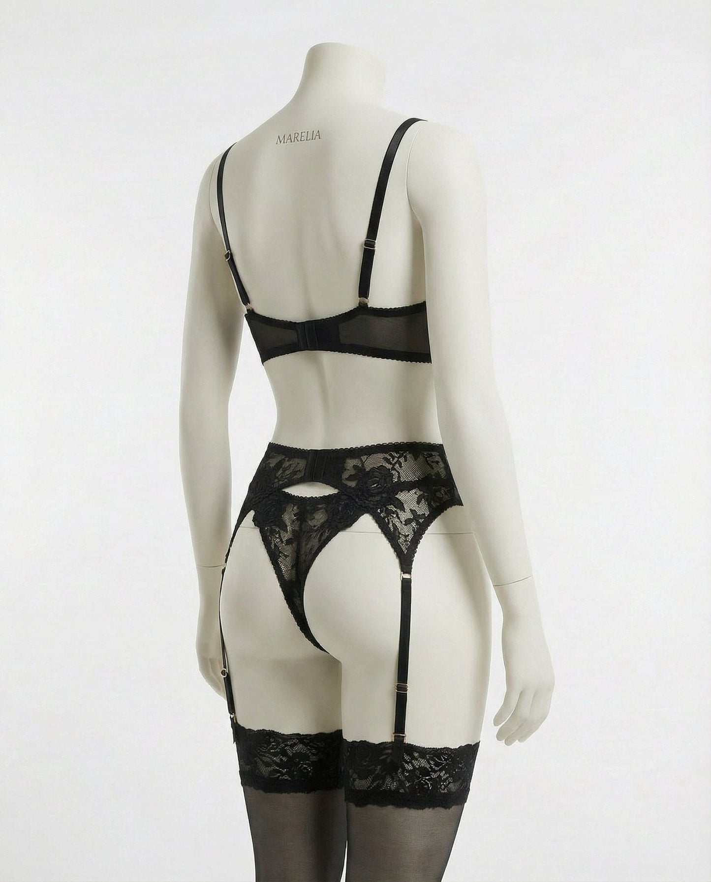 Sheer Floral Lace Bra Brief And Suspender Belt Set