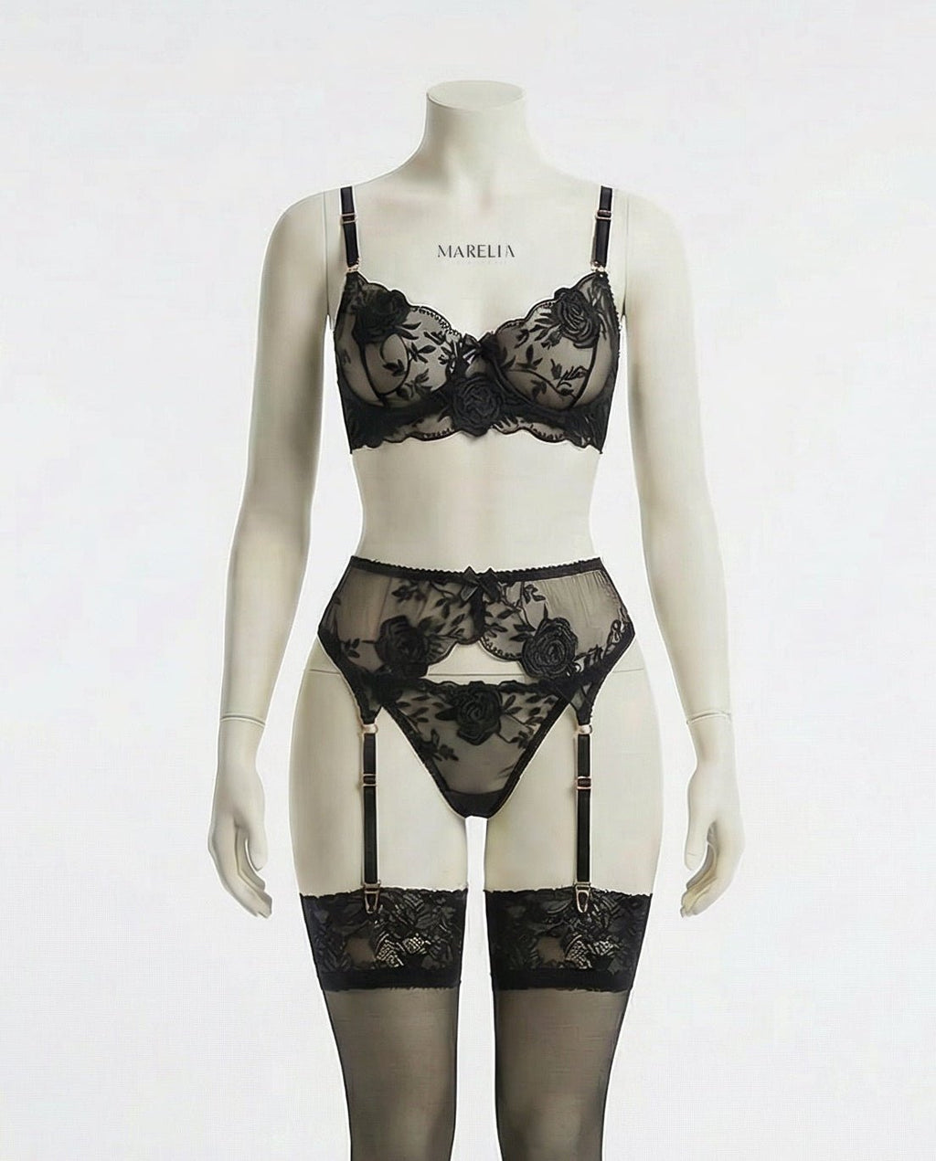 Floral Lace Lingerie Set with Suspender Belt - AR UNIVERSALghntshLingerie Set