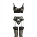 Floral Lace Lingerie Set with Suspender Belt - AR UNIVERSALghntshLingerie Set